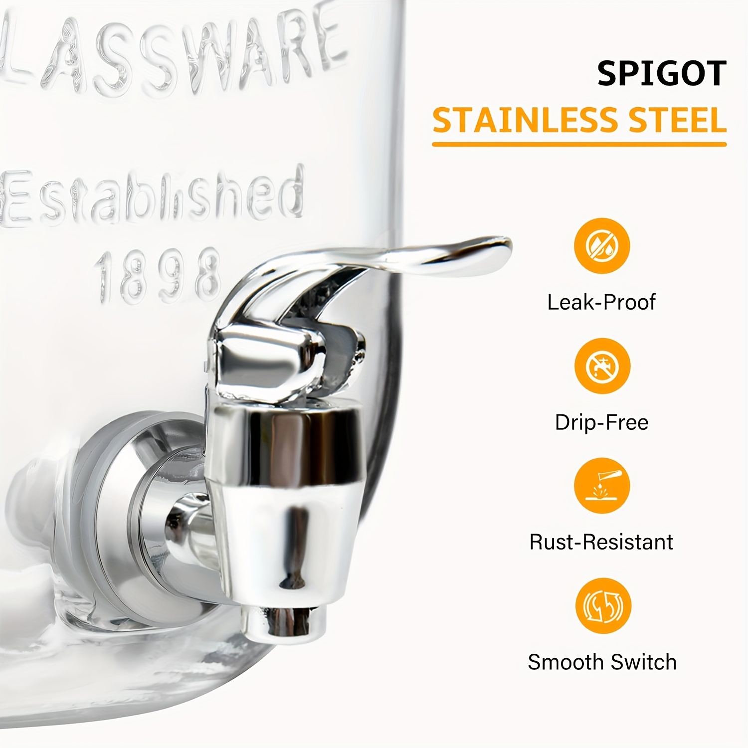 2 Gallon Glass Beverage Dispenser with 18/8 Stainless Steel Spigot