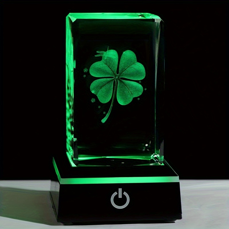 1pc 3D Four-Leaf Clover Crystal Ball With Colorful LED Base, Lucky Flower  Style Night Light, Good Luck Ornament For Your Boss Or Colleague.Birthday, W