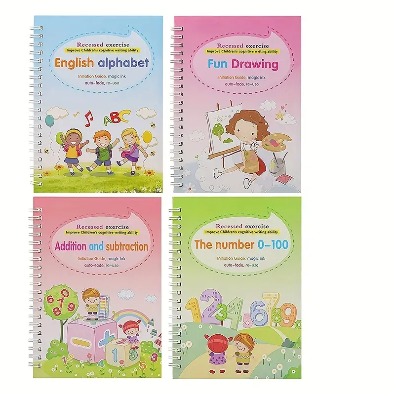 Magic Practice Copybook English Tracing Grooves design Baby Writing Drawing  Book 4 Books Without Pen 