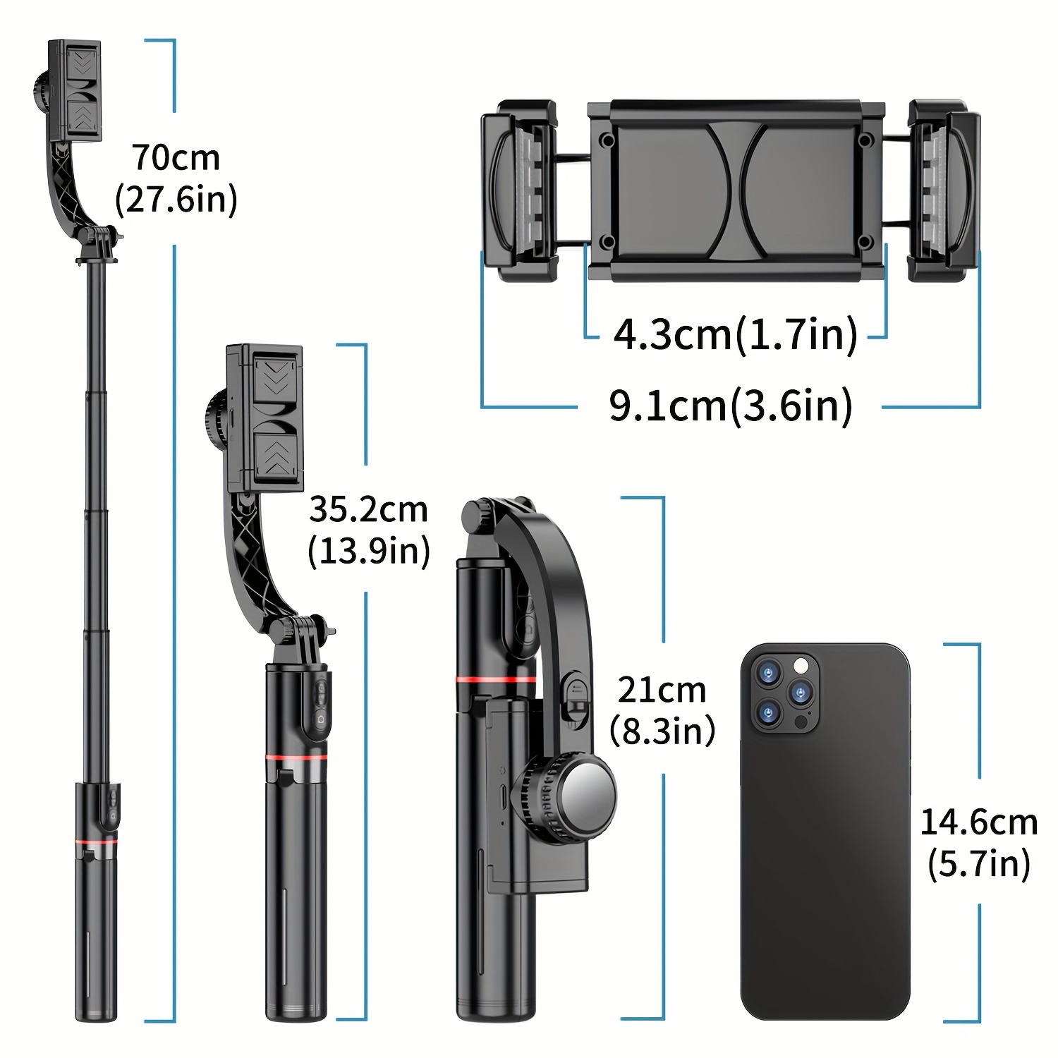 Stabilisateur universel de caméra pour téléphone portable, perche à selfie  extensible et trépied, rotation à 360 ° à distance sans fil, pour