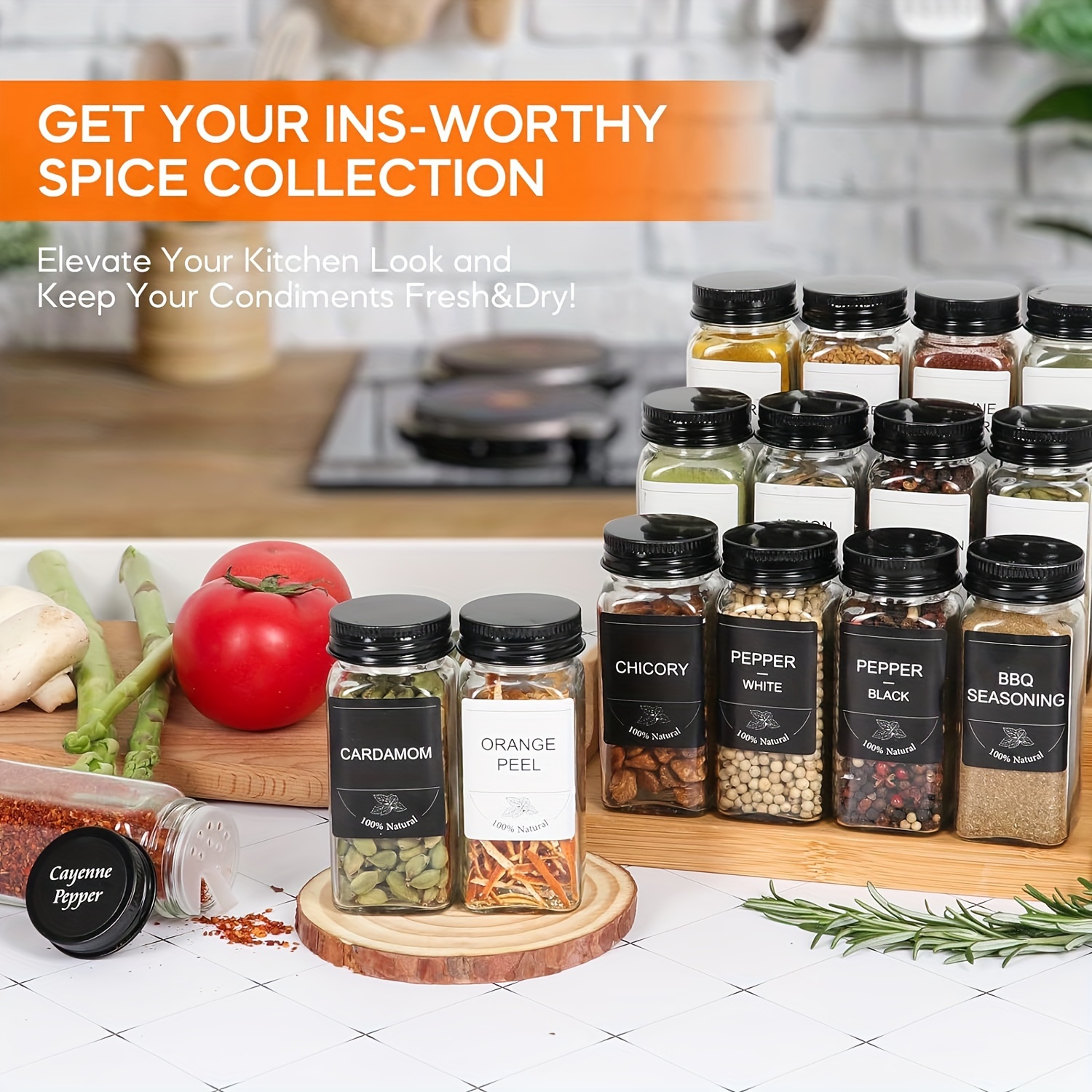 Spice Jars With Labels And Lids Empty Square Spice Bottles - Temu