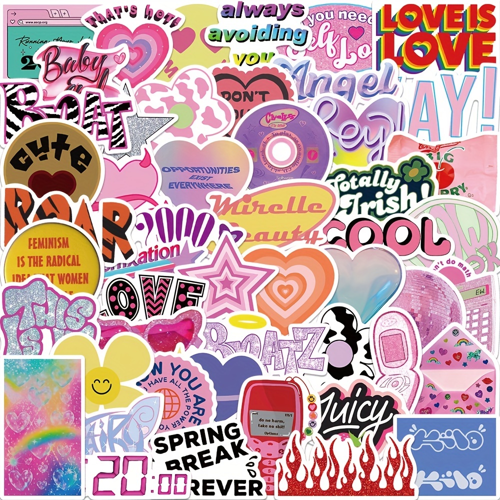 Cute Stickers for Water Bottles 50pcs, Waterproof Vinyl Aesthetic Pink Vsco Stickers for Hydroflask Laptop Skateboard, Kawaii Sticker Pack for Kids