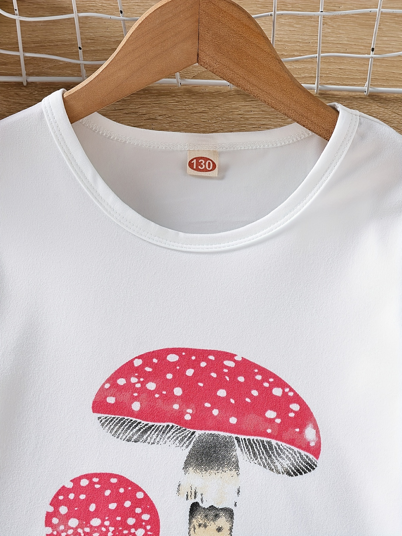 Girls Mushroom Pattern T-shirt & Polka Dot Shorts Set