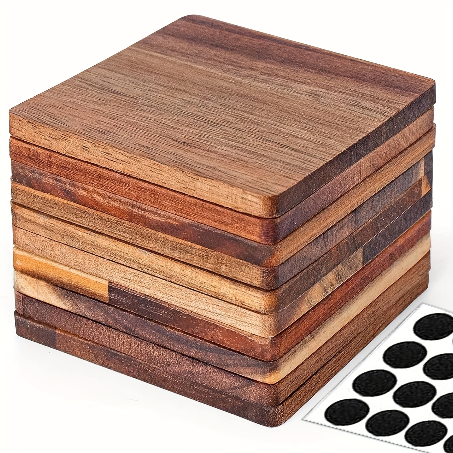 8 Pack Acacia Wood Coasters for Coffee Table, Wooden Coasters for Drinks (4  In)