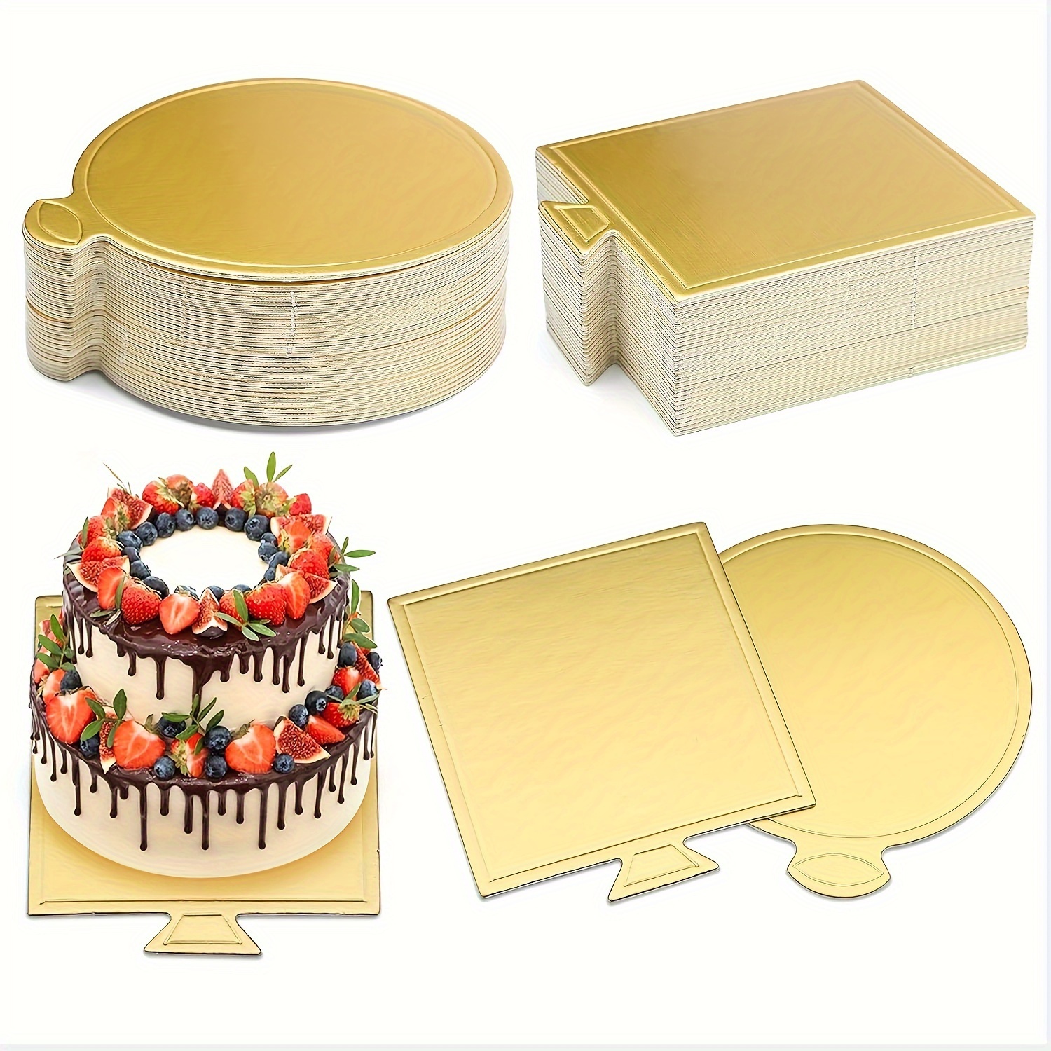UPlama Lot de 200 mini planches à gâteau rondes en papier doré