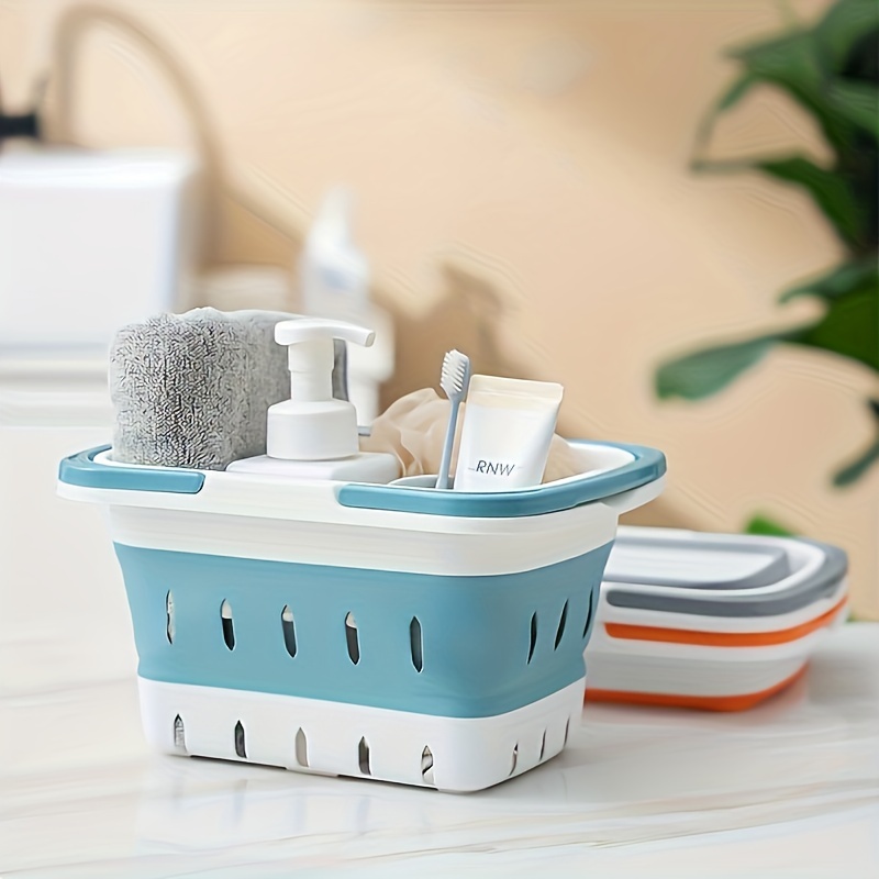 Foldable Hollow Bath Basket Bathroom Shampoo Toiletries Holder Storage  Basket Dirty Clothes Organizer Laundry Basket with Handle - AliExpress