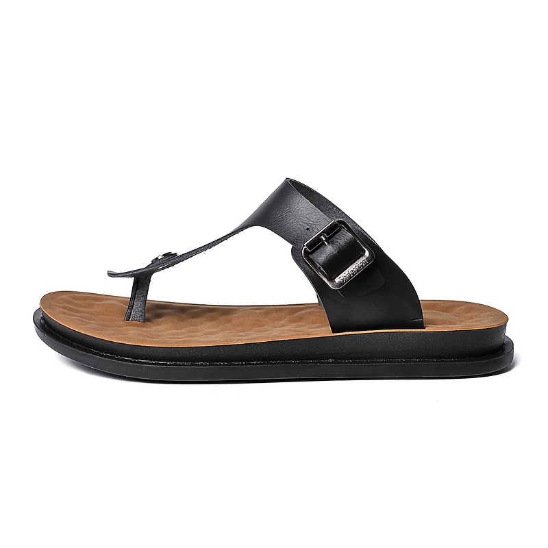 Men's Leather Flip Flops Lightweight Comfortable Non Slip Thong Sandals