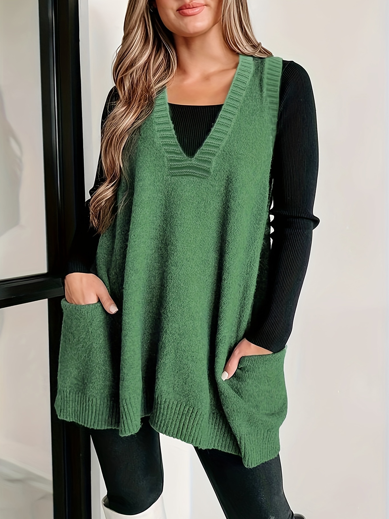 Autumn Sweater Vest Women Oversized V Neck Sleeveless Sweaters Womens Cable  Knit Tops 