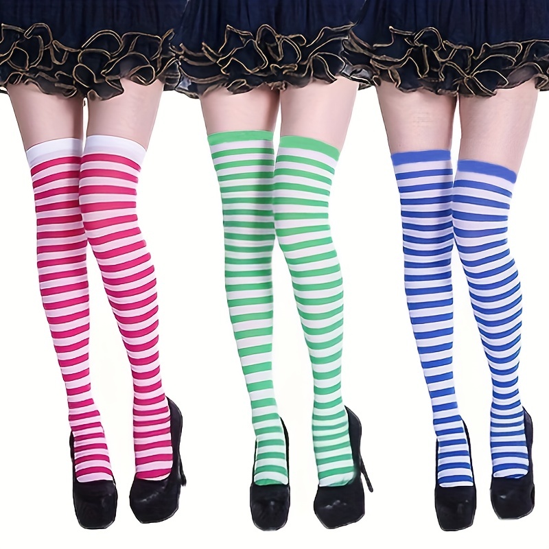  Violet Mist Womens Striped Thigh High Socks Girls Cute