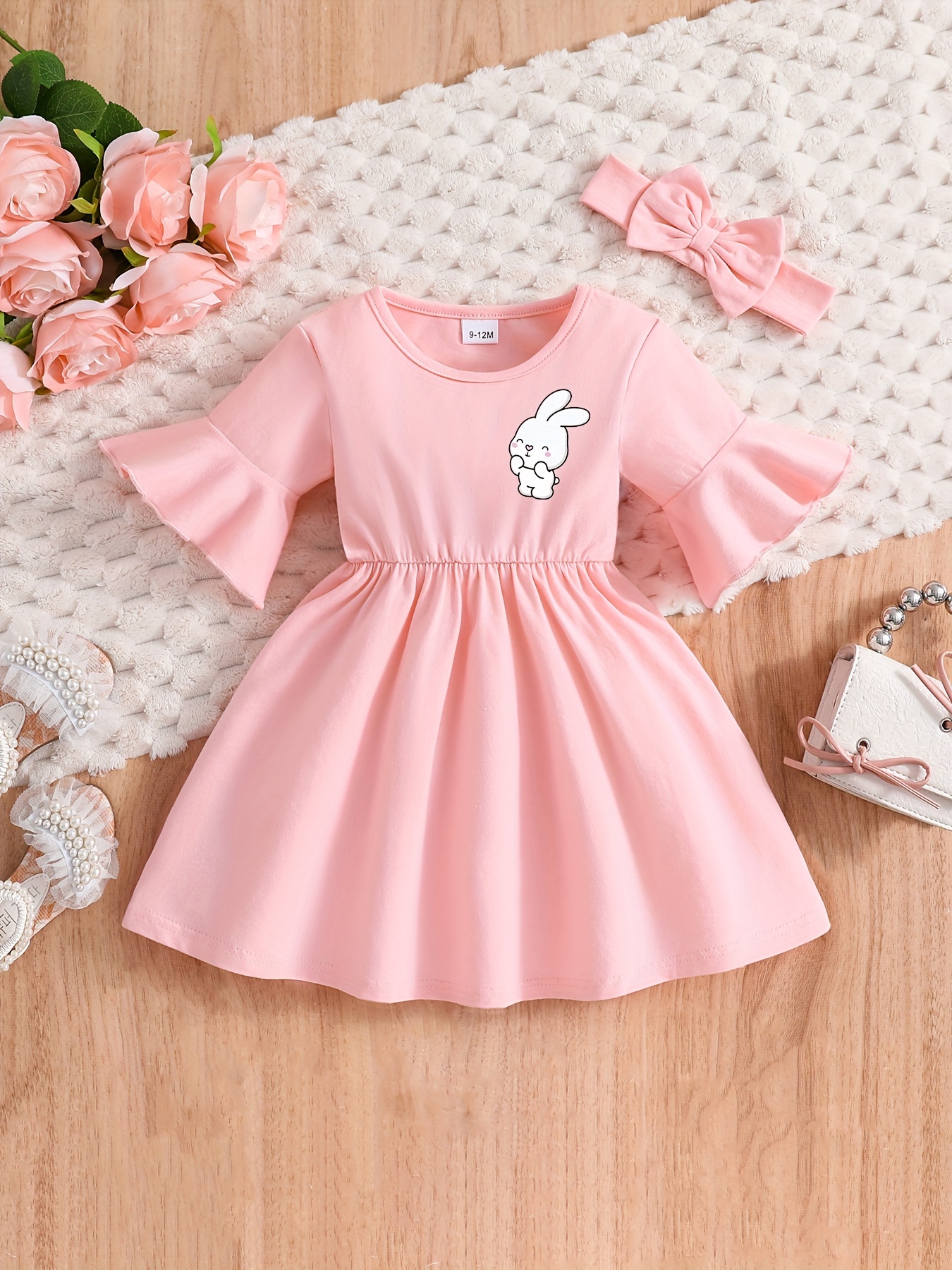 Elegant Cotton Dress Flower Embroidery Girls Flutter Sleeve - Temu