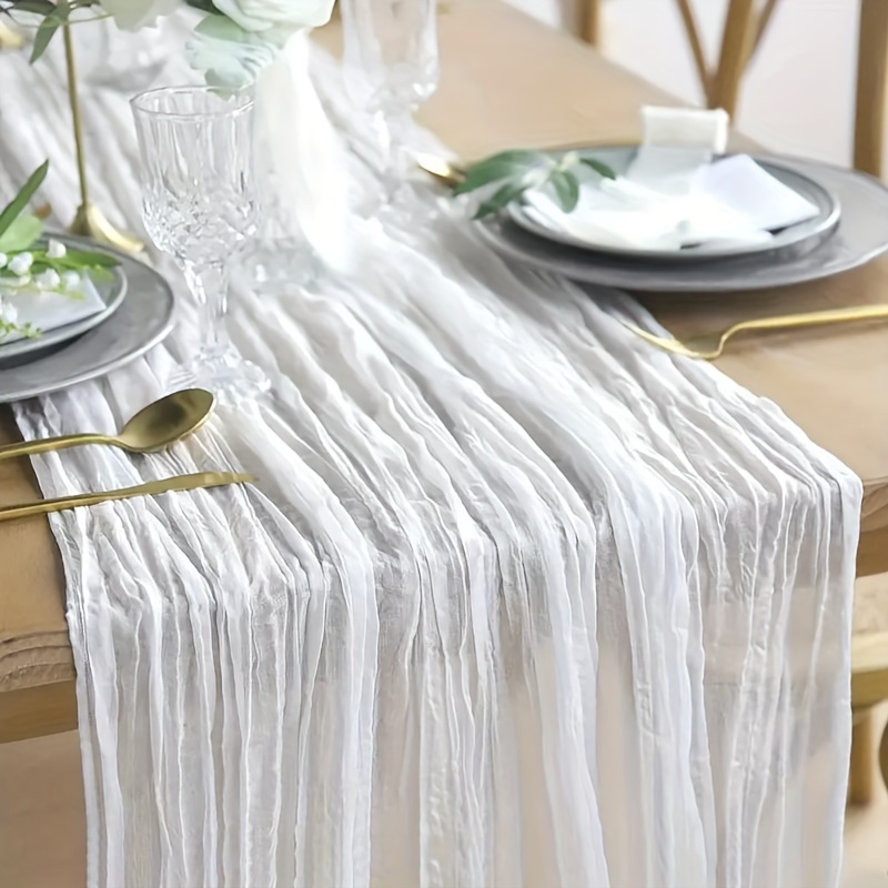 

1pc Boho White Cheesecloth Table Runner Romantic Long Gauze Scarf For Weddings, Receptions, Holidays, Birthdays, And More Perfect For Dining Room, Dresser, And Home Decor