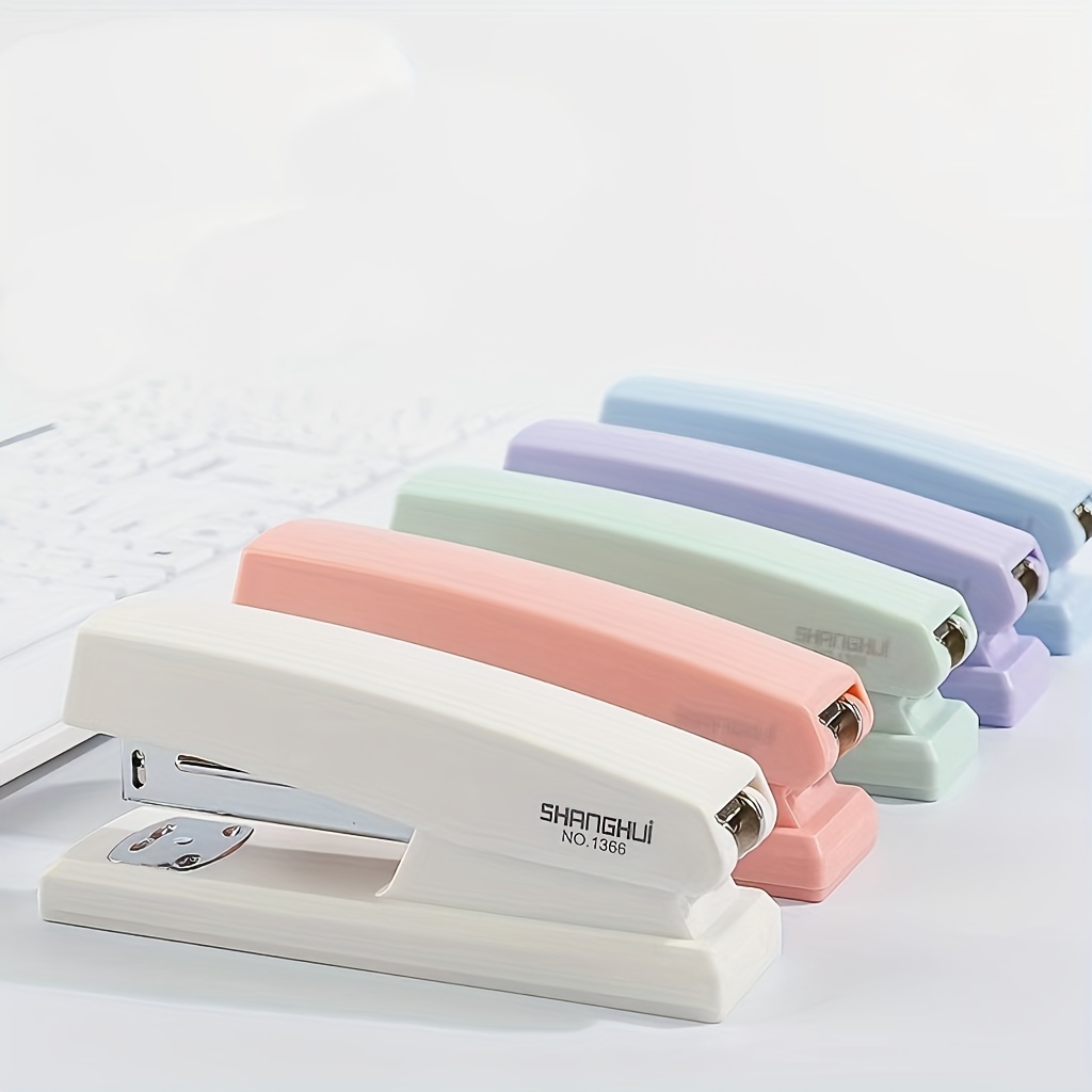 

1pc Labor-saving Stapler - Perfect For School And Office Use - White, Pink, Green, Blue, And Purple Colors Available!