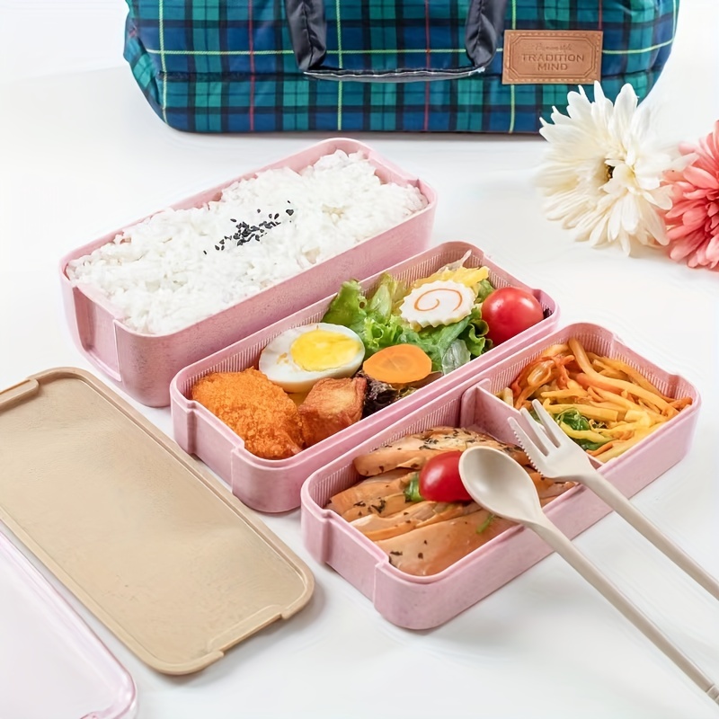 Japanese Style Wheat Straw Bento Box Lunch Box Three - Temu