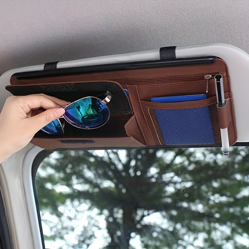 5 in 1 Car Sun Visor Hanging Storage Box Clip Pu Leather Pen - Temu