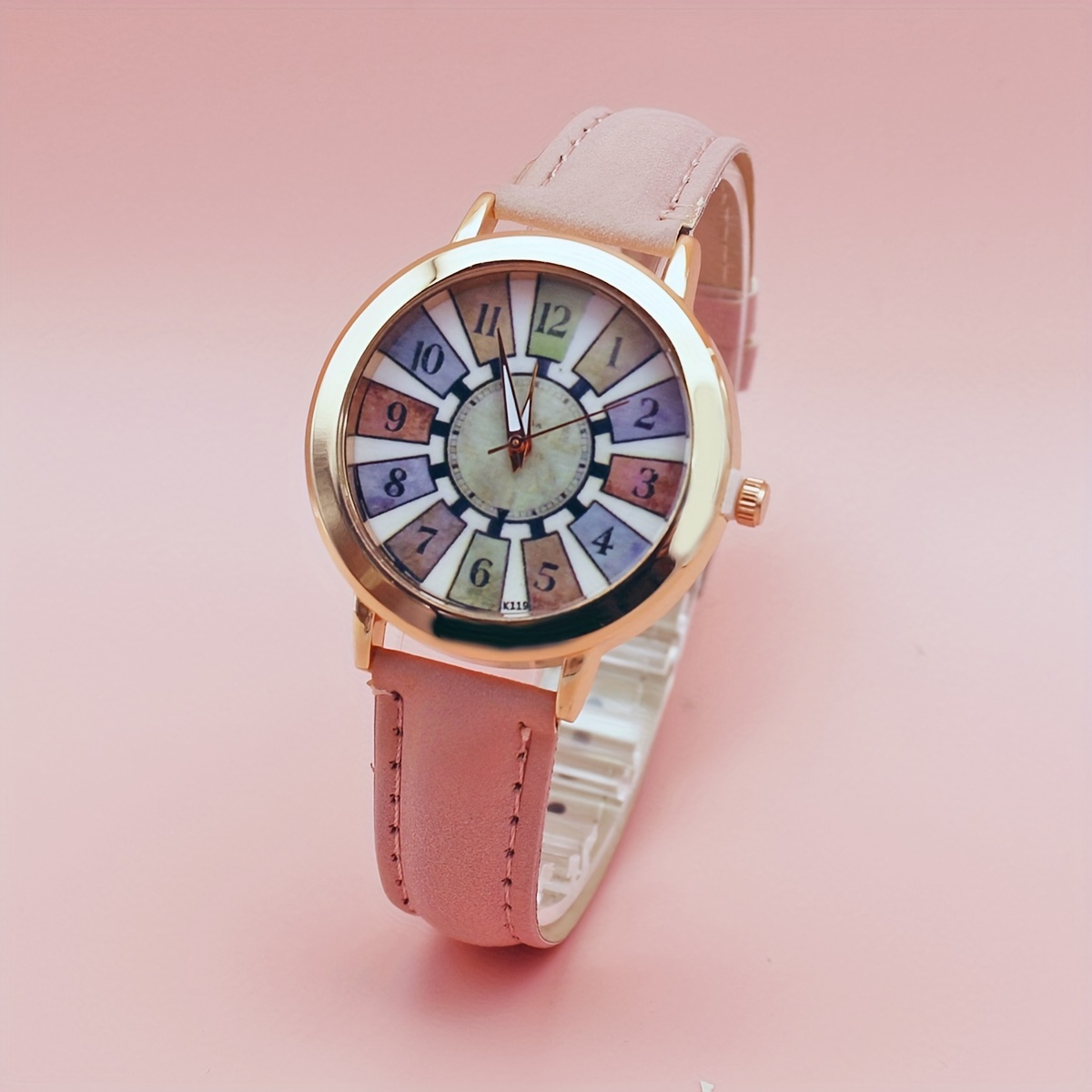 Casual Round Pointer Quartz Watch Analog Matte Color Pu - Temu