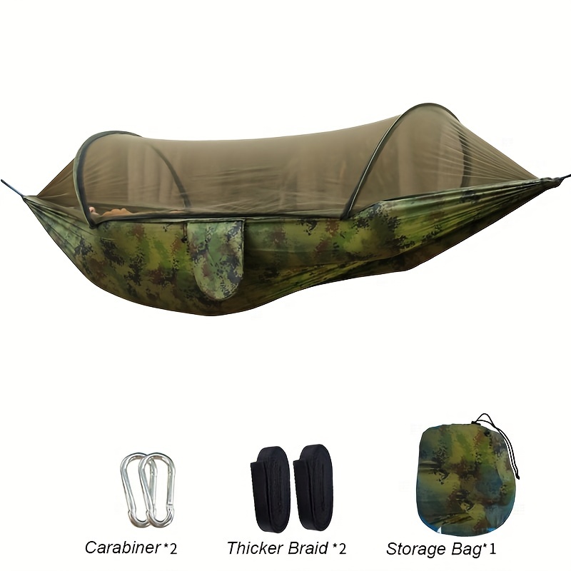 

Quick Open Camping Hammock With Mosquito Net, Lightweight Portable Parachute Nylon Double Hammock For Backpacking Survival Travel