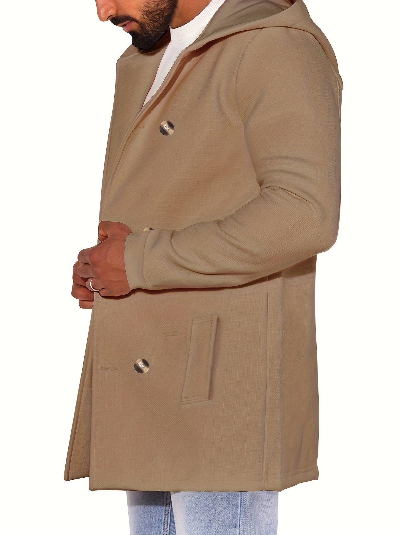 Men's Solid Button Hooded Jacket Thick Thermal Comfy Jacket