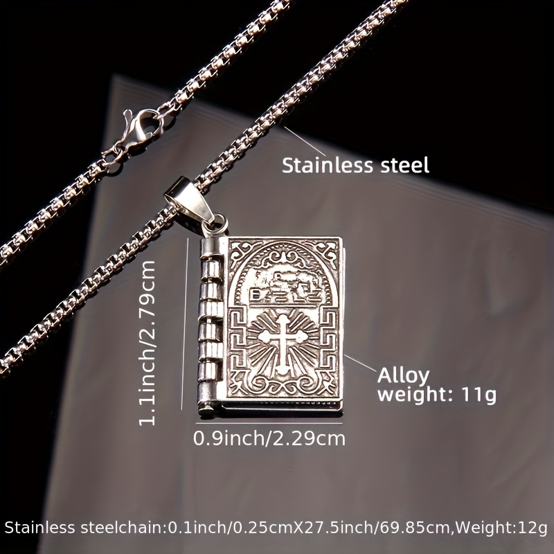 Vintage Bible Text Cross Pattern Holy Book Pendant Necklace - Temu