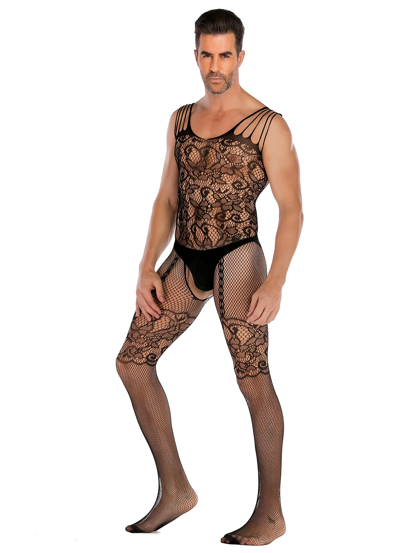 Buy inhzoy Men Sexy One Piece See Through Sheer Pantyhose Tights Hollow Out  Bodysuit Stocking Online at desertcartParaguay