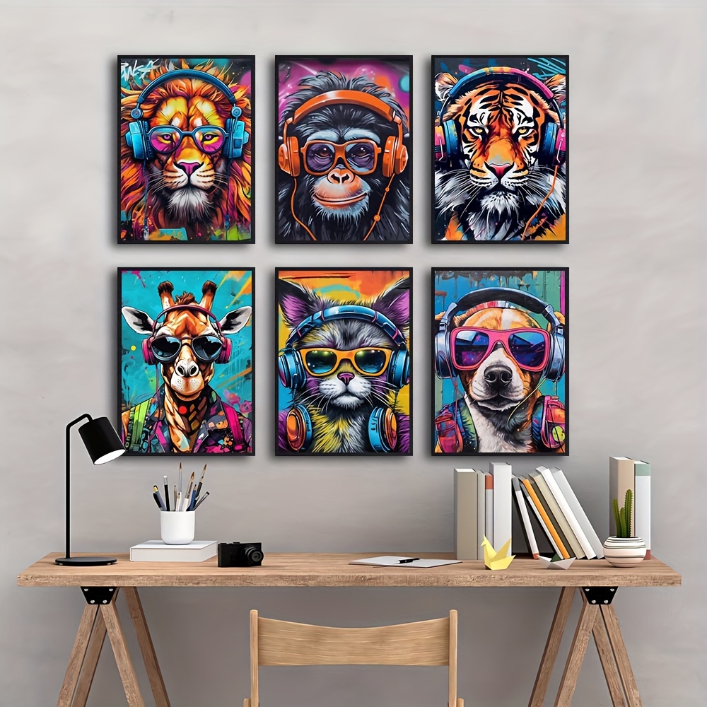 6pcs/set Cartel Lienzo Arte Moderno Cartel Animales - Temu Mexico