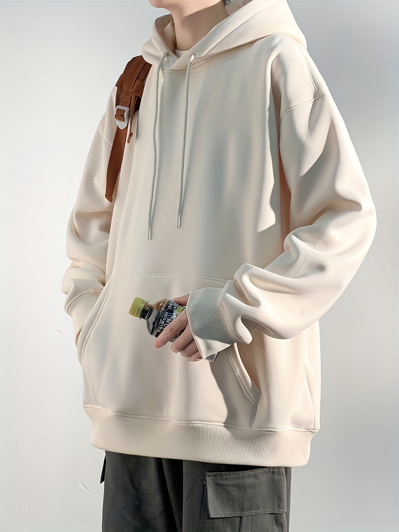 Men Hoodie Fashion Solid Color Relaxed Pullover Turtleneck Casual Trend  Youth