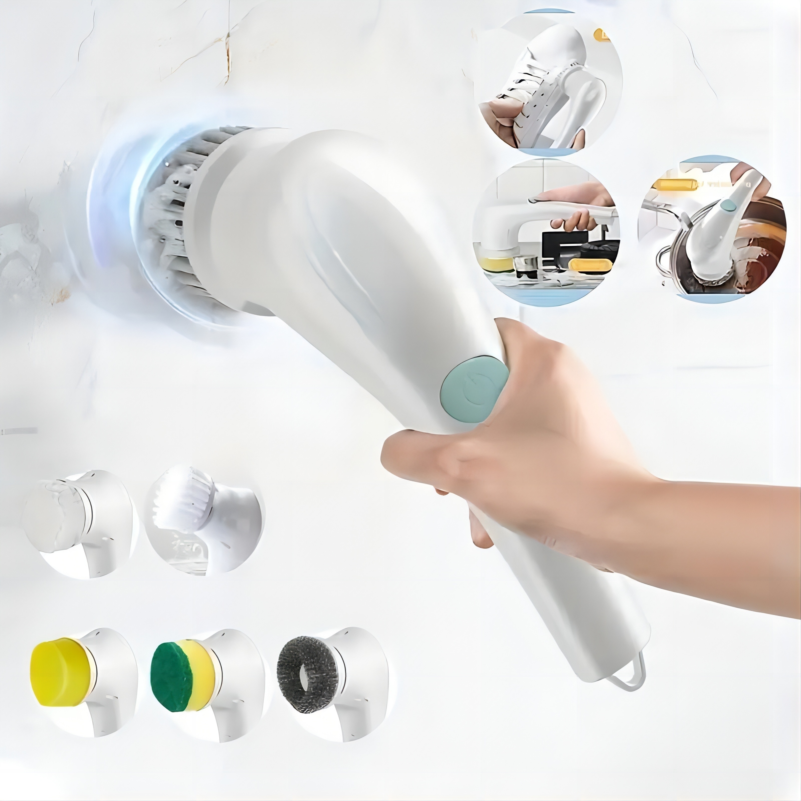 Cepillo limpiador eléctrico giratorio: limpiador de ducha inalámbrico 360  grados con 3 cabezales de cepillo de limpieza reemplazables multiusos y 1