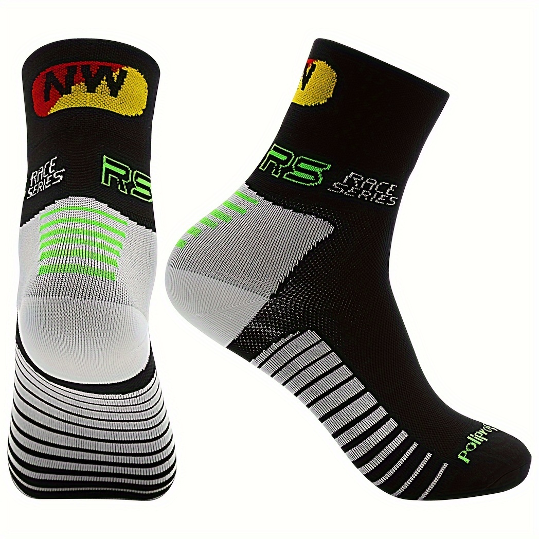 Image of A Pair Of New Breathable And Sweat-absorbing Casual Outdoor Cycling Socks With Stripes, Mid-calf Length, Designed For Training With Anti-slip Silicone, Sweat-resistant