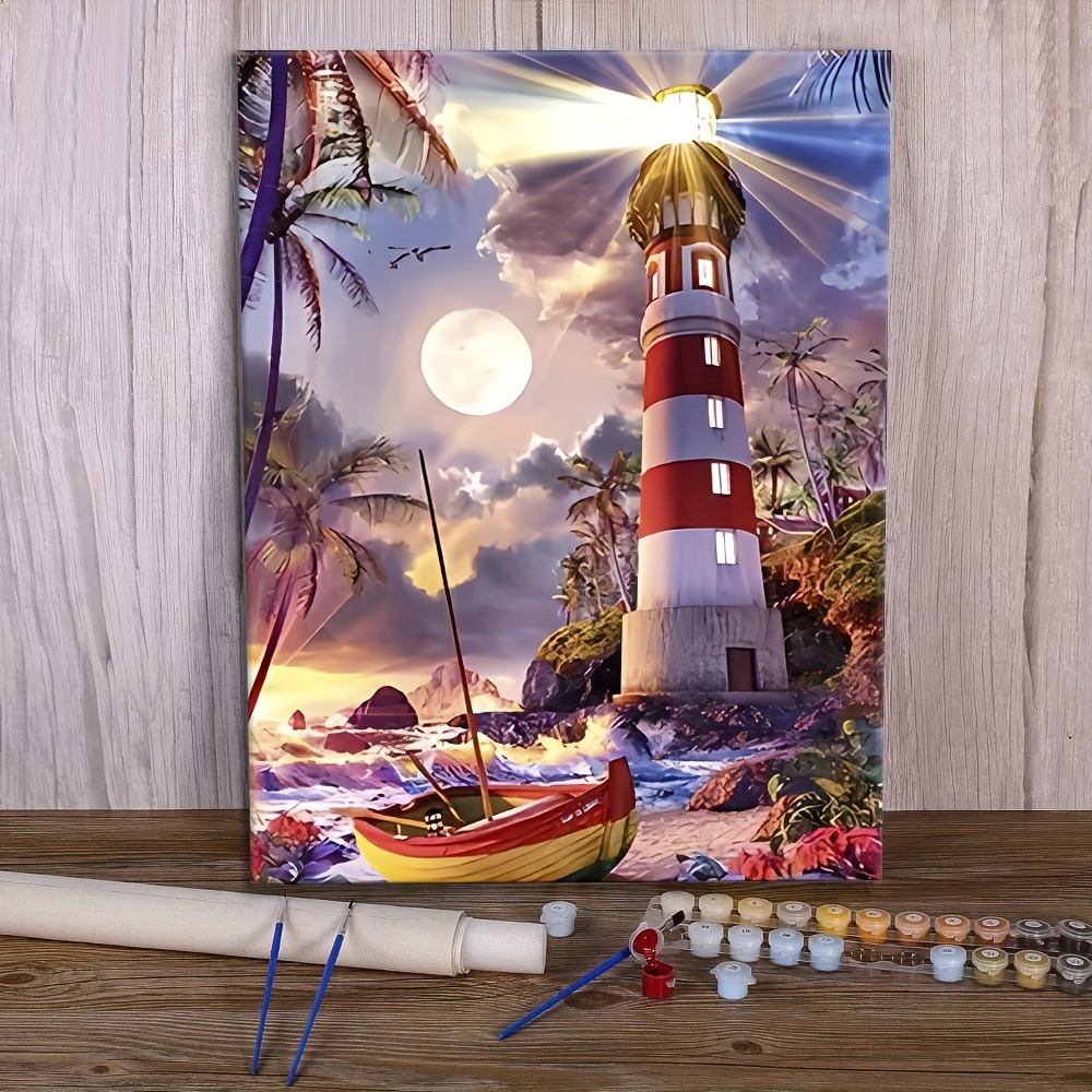 Diy Acrylic Painting Kit Lighthouse Oil Painting By Numbers - Temu