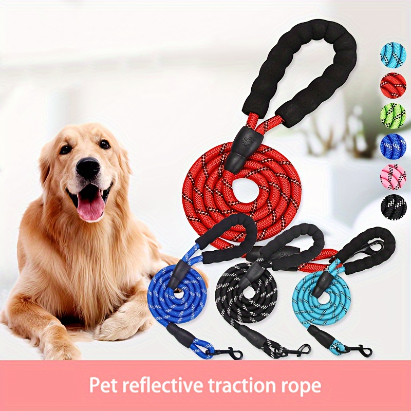 

Reflective Dog Leash For Medium To Large Breeds, Nylon Pet Traction Rope With Comfortable Padded Handle, Durable Cord Design For Walking & Training