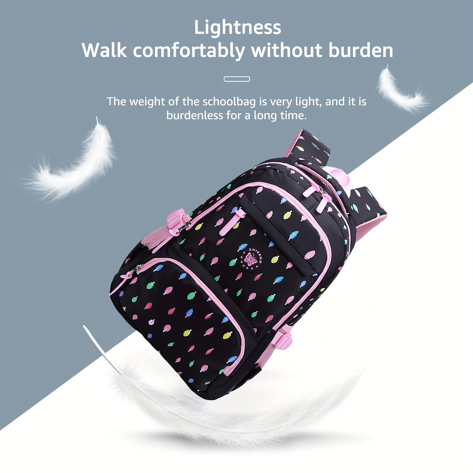 Colorful Leaves Printed Kids Backpack for Primary School Students