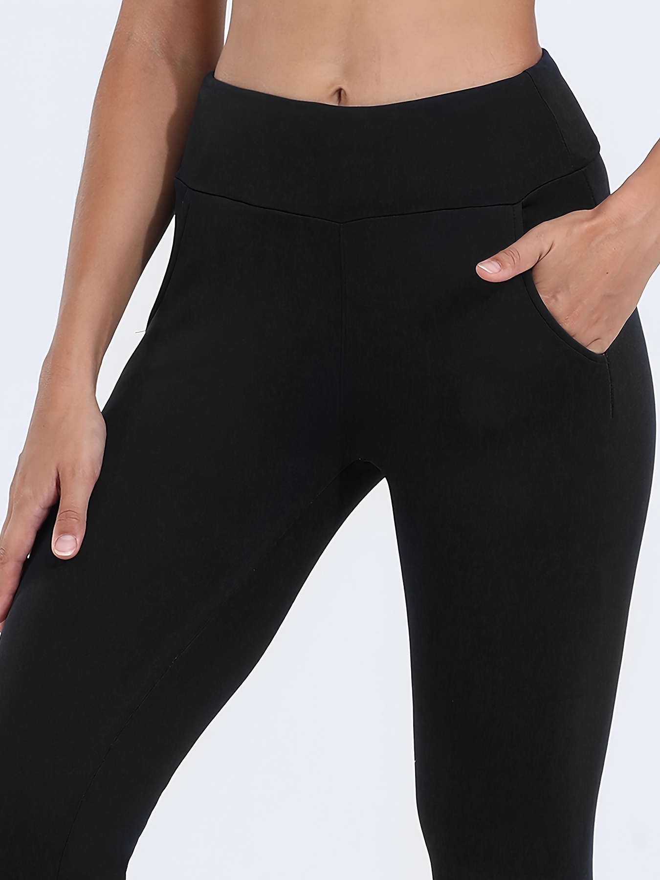 Solid Color Thermal Skinny Leggings Casual Stretchy Pocket - Temu