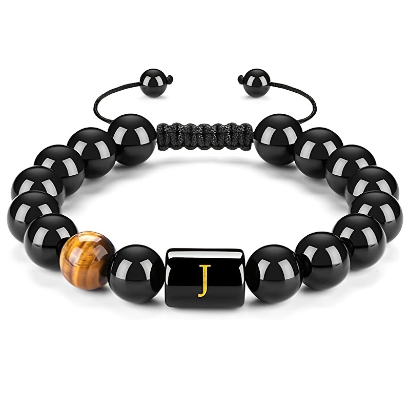 Initials Bracelets For Men Letter Bracelet Handmade Natural Black