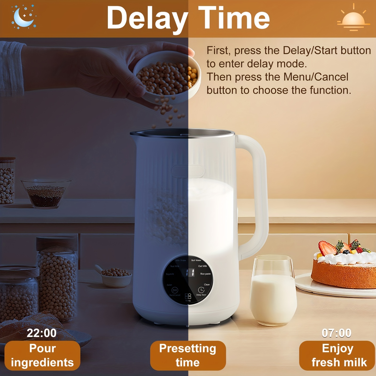 Nut Milk Maker, Automatic Almond Milk Machine for Homemade Plant-Based  Milk, Oat, Soy, Dairy Free Beverages, 20 oz Soy Milk Maker with Delay