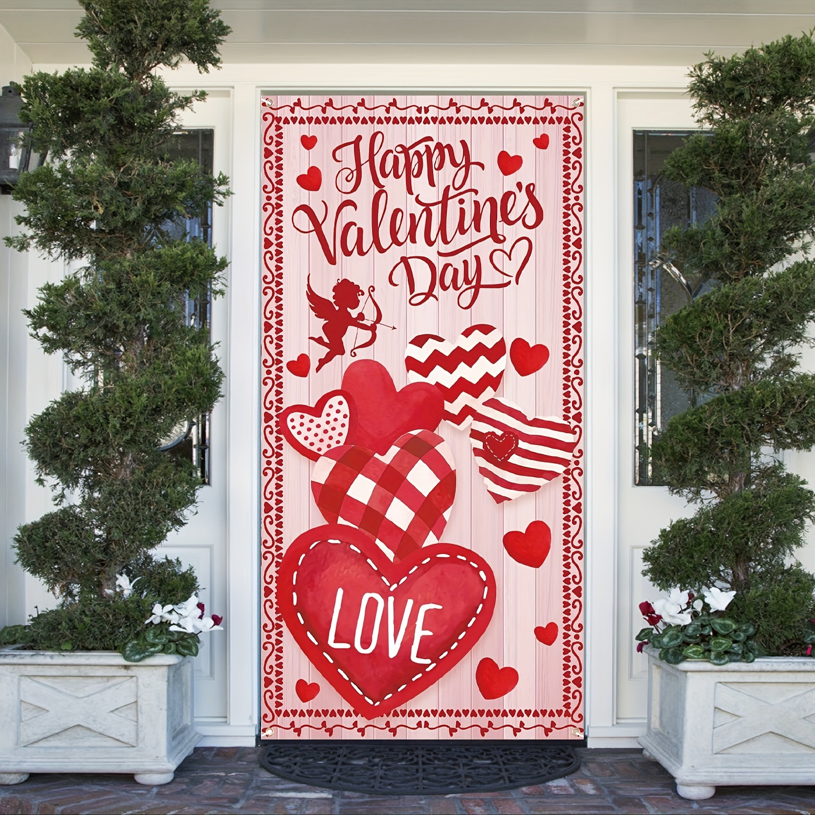  Happy Valentines Day Banner Door Cover, 6x2.9 FT