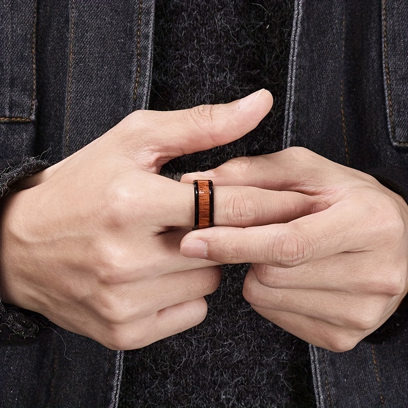 Men's Stainless Steel Wood Grain Ring Fashionable Men's Ring - Temu Canada