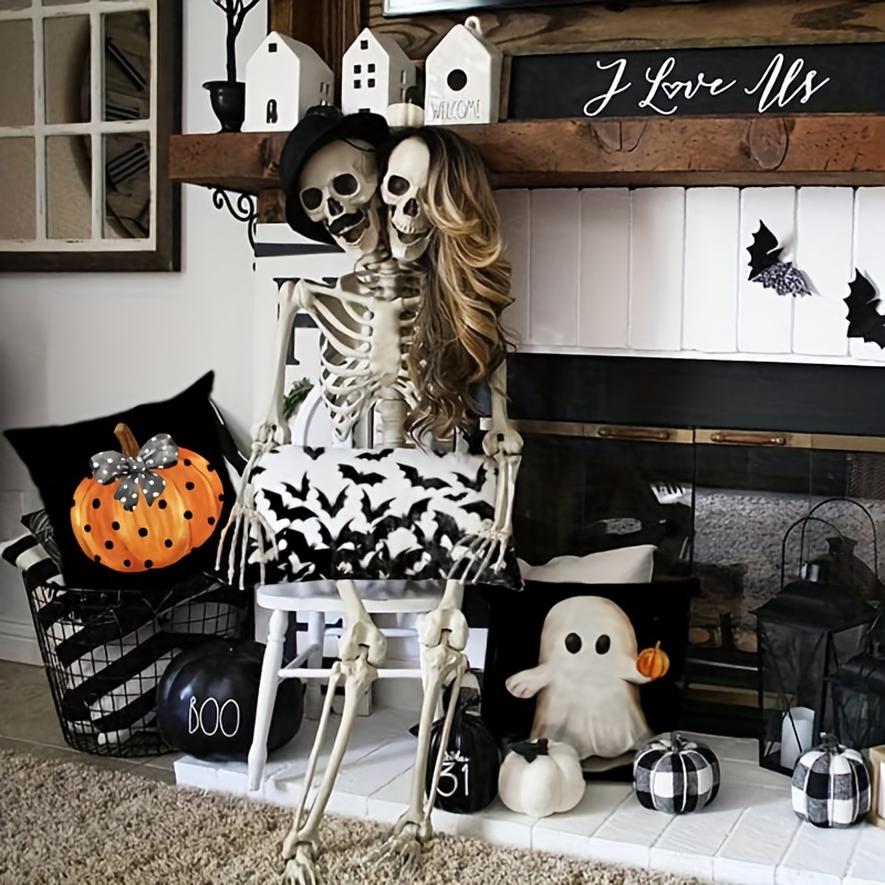 Halloween Pillow Covers Skeleton Bats Black Cat Ghost Halloween Pillows  Decorative Throw Pillows Cases Fall Throw Pillows Halloween Decorations  Outdoor Cushion Covers Couch (cushion Is Not Included) - Temu