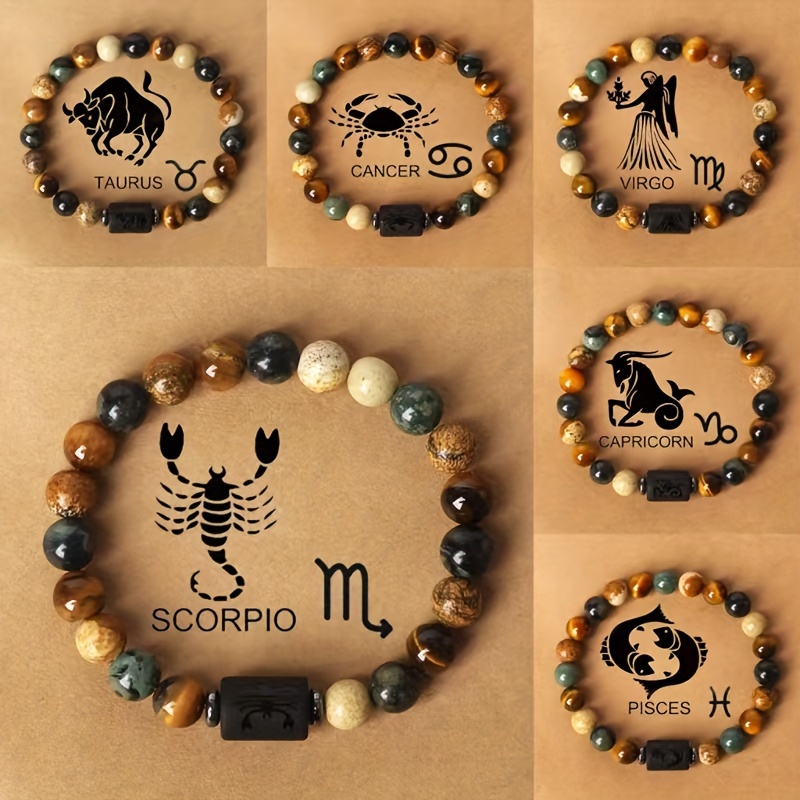 Zodiac Sign Stone Beaded Bracelets for Couples