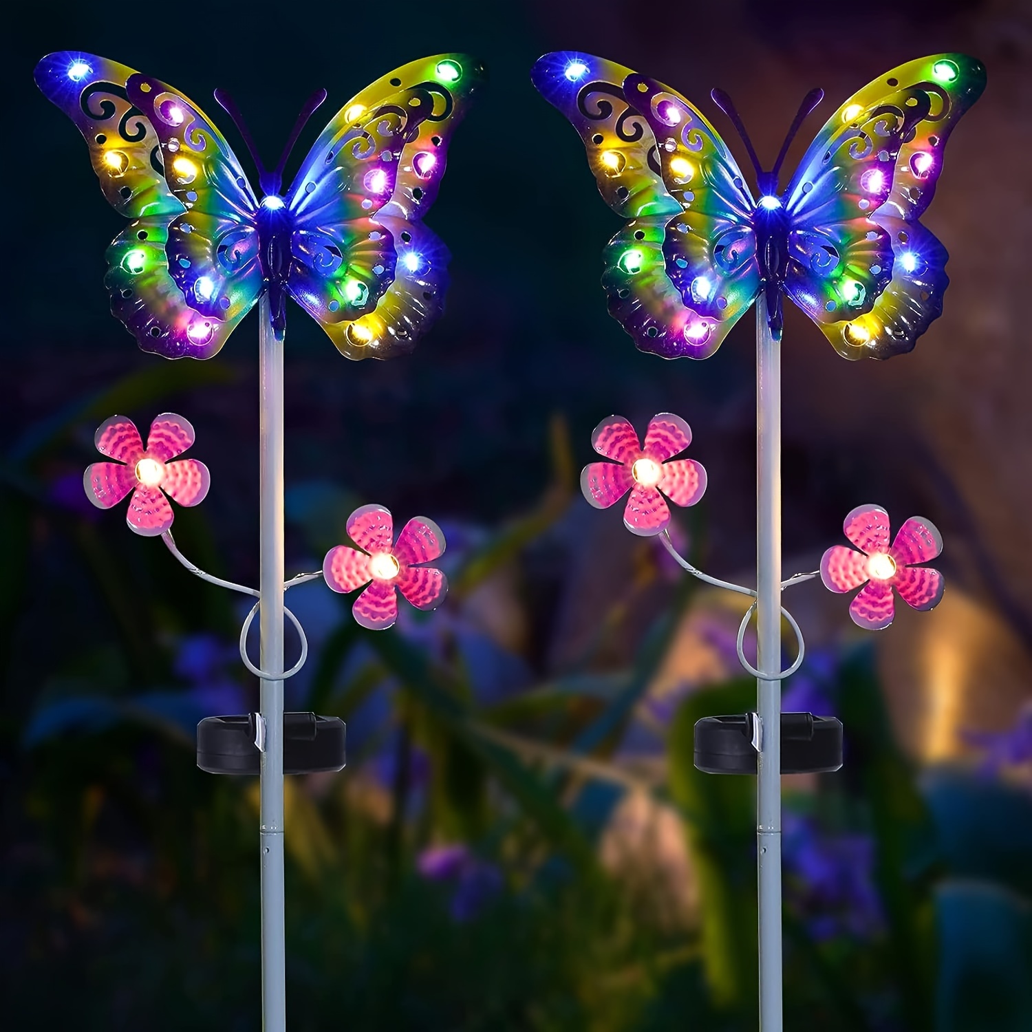 

Outdoor - 2 Pack Solar Metal Butterfly Decorative Lights - Newest Colorful Led Waterproof Solar Stake Lights For Garden, Patio, Yard, Lawn, Walkway Decoration (blue/yellow)