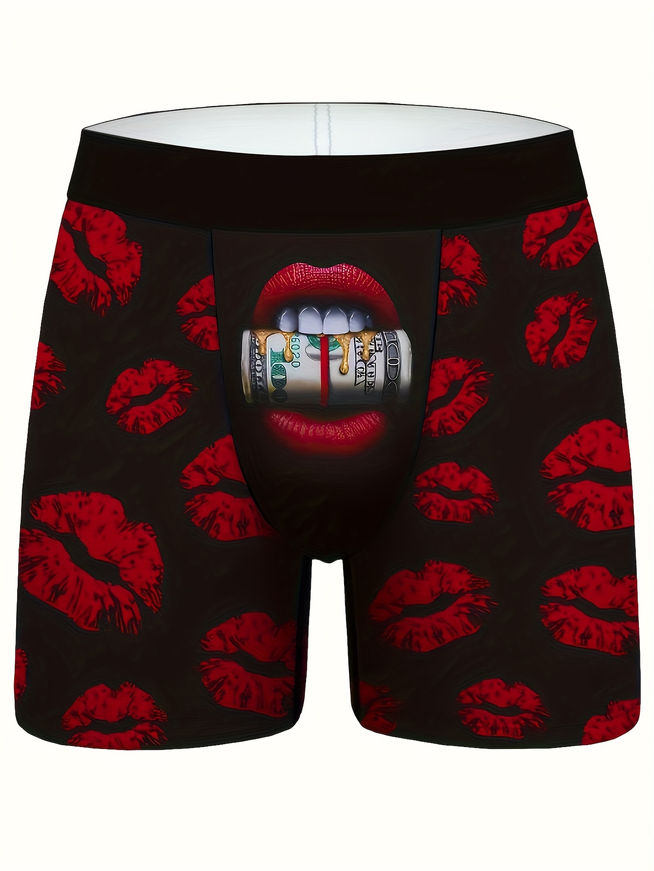 Men's Red Lip Money Graphic Long Boxer Briefs Shorts - Temu