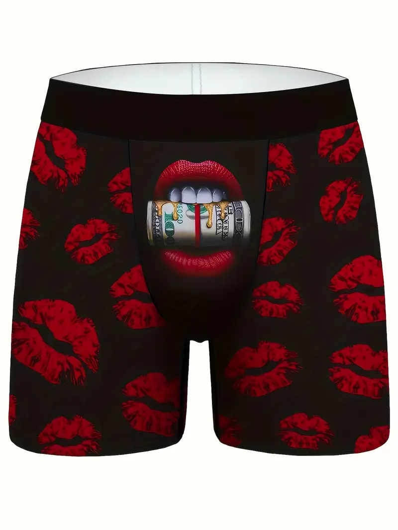 Men's Red Lip Money Graphic Long Boxer Briefs Shorts, Breathable Comfy  Quick Drying Stretchy Boxer Trunks, Sports Trunks, Swim Trunks For Beach  Pool