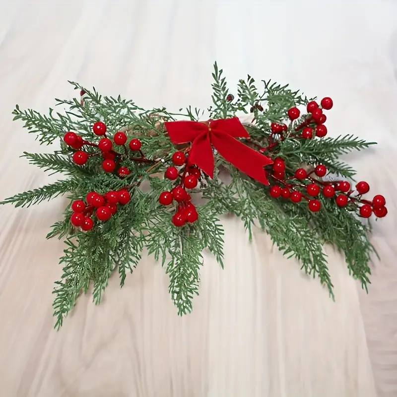 Artificial Red Berry Cypress Garland Christmas Xmas - Temu