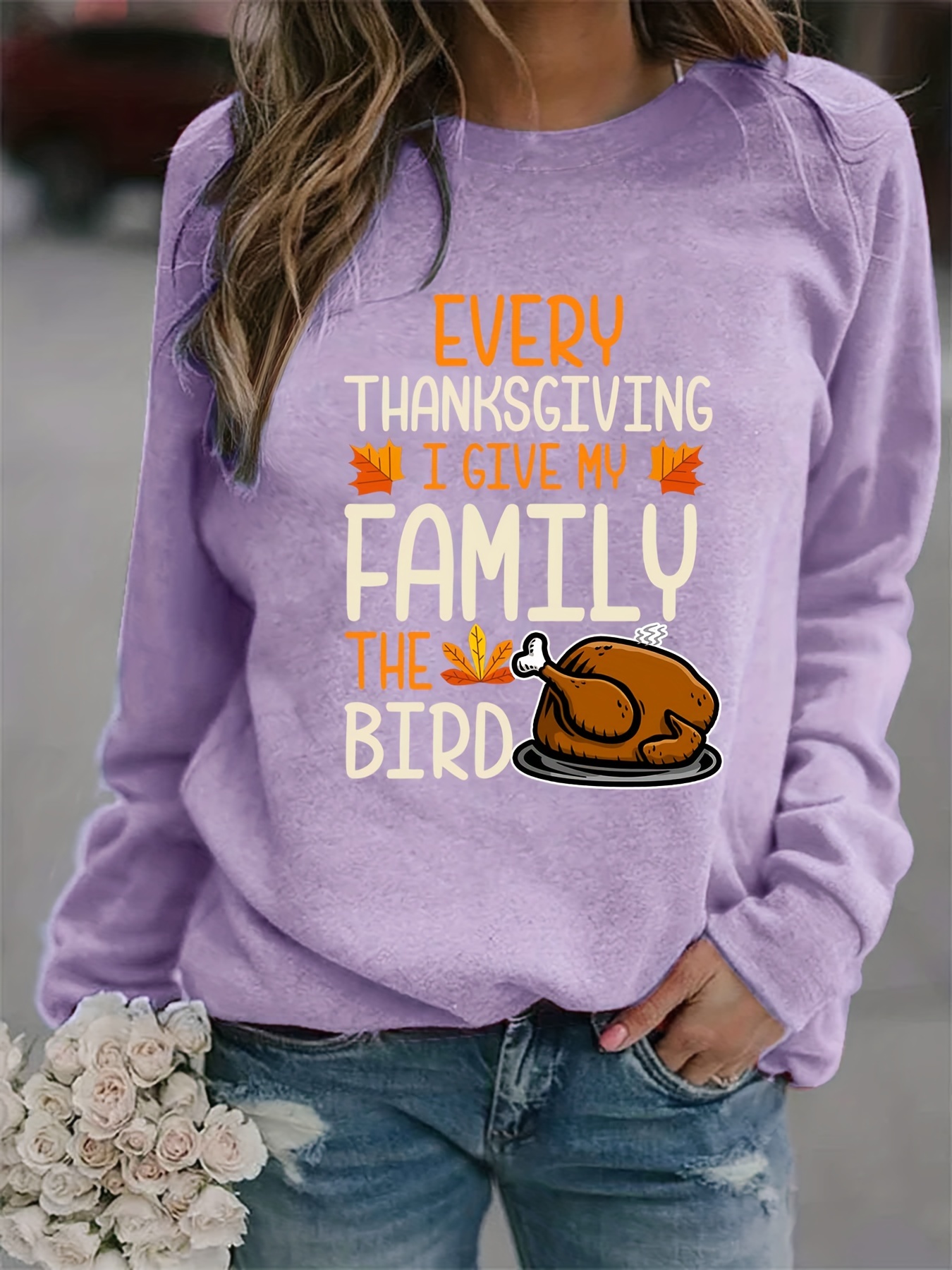 Thanksgiving Turkey Print Sweatshirt Casual Long Sleeve Crew - Temu