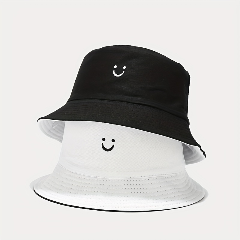 Smile Face Bucket Hats Embroidery Outdoor Reversible Travel Bucket Beach  Sun Hat for Men Women Teens