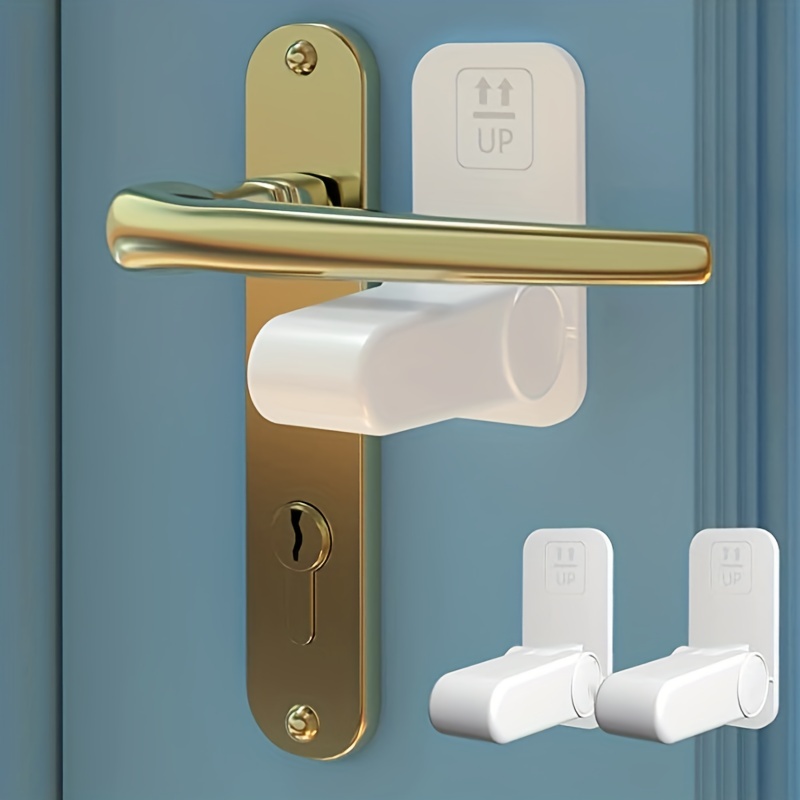 Door Lever Lock Child Proof - 2 Pack White Door Locks Design For Kids Safety  - Child Proof Doors & Handles 3m Adhesive (no Drilling) - Easily Used And