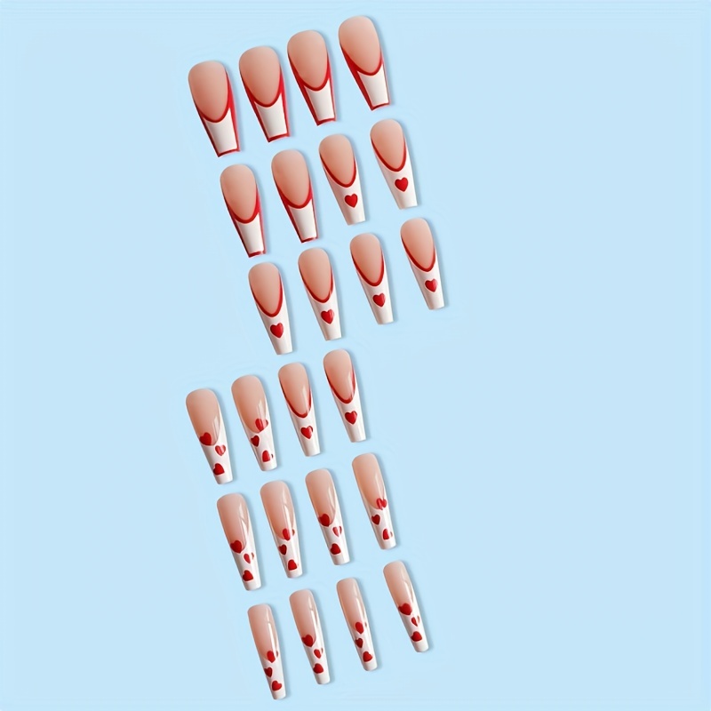 French Tip Press On Nails Long Coffin Fake Nails Glossy - Temu