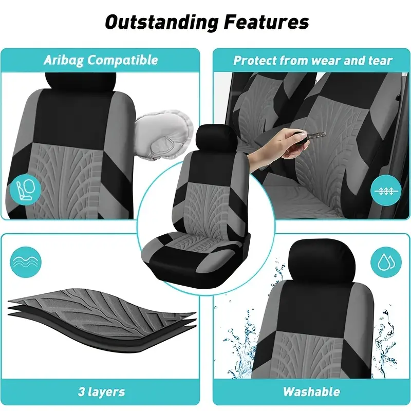 Car Seat Covers Polyester Front Pairs Gray Black Tan Blue - Temu