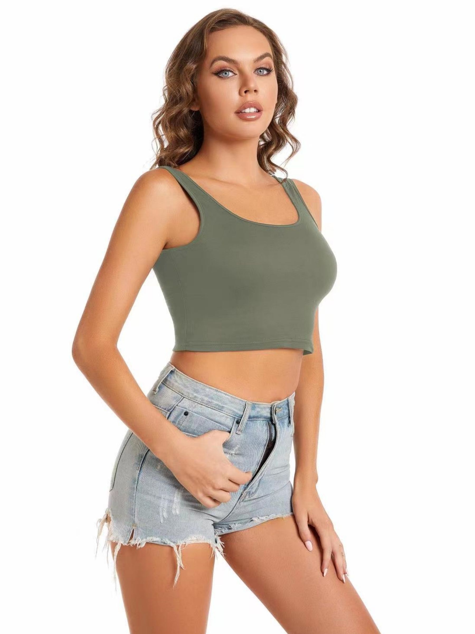 Crop Tank Top, Sleeveless Workout Yoga Casual Top For Summer & Spring, Women's Clothing
