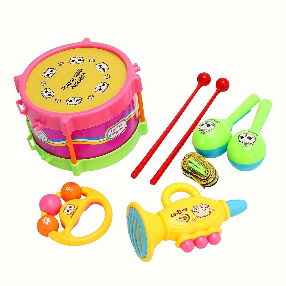  Juego de batería para niños, instrumento musical para bebés,  xilófono de madera para niños pequeños con juego de batería para bebé y  campanilla de viento, instrumentos musicales Montessori, juguetes para  niños