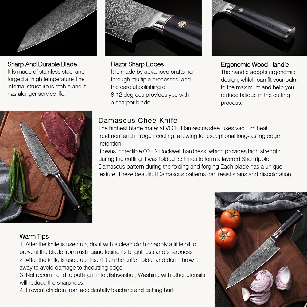 Professional Chef Knife Damascus Kitchen Knives Of Japanese - Temu