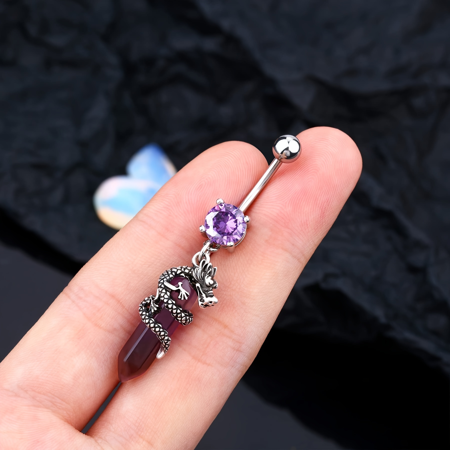 Dragon Shape Charm Belly Button Ring with Gemstones